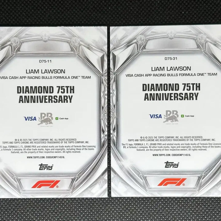 [BUNJANG] 2025 Topps Chrome F1 75th Anniversary Liam Lawson RC Card Set / 2025 탑스 크롬 f1 75주년 RC 리암 로슨 카드 세트