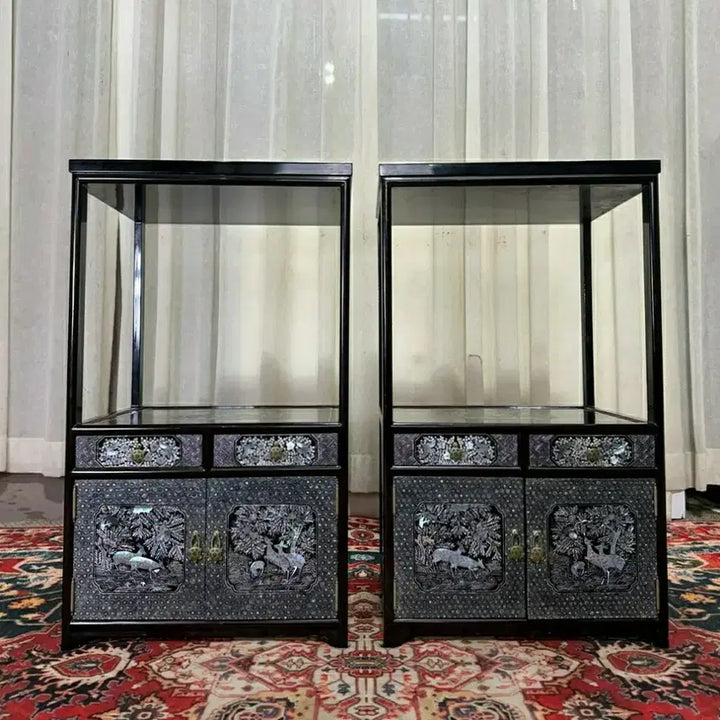 [BUNJANG] 1970s Vintage Namun Mother-of-Pearl Inlaid Lacquerware Gabgapsal Table Set / 70년대 빈티지 명품 남운자개 나전칠기 귀갑문 사방탁자 SET