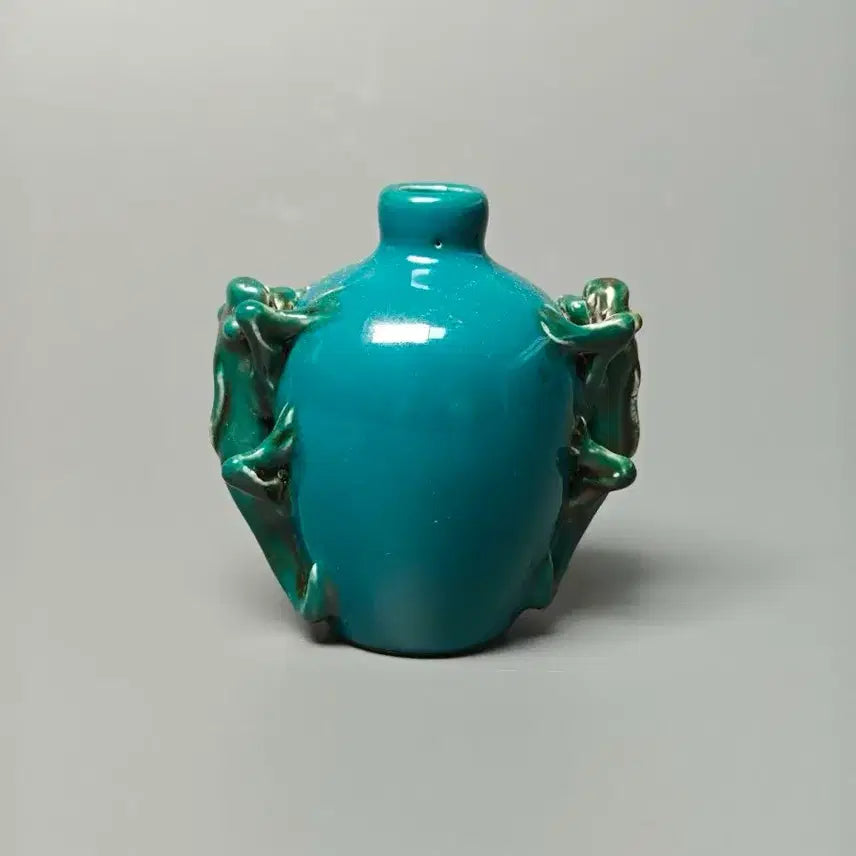 [BUNJANG] Late Qing Dynasty Green Glaze Twin Chilin Motif Small Jar Chinese Porcelain Antique Art / [진품] 청나라 후기 녹송석유 쌍이수문 소호 중국도자기 골동품 고미술품