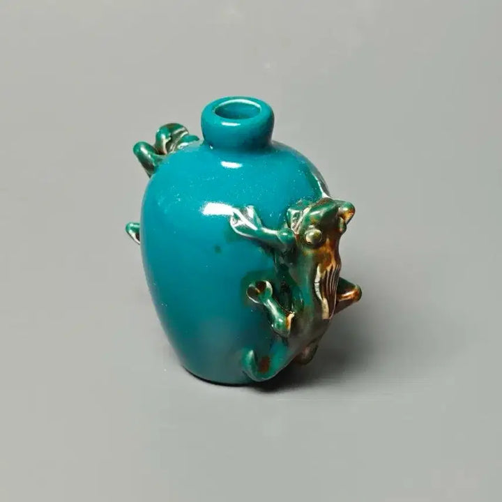 [BUNJANG] Late Qing Dynasty Green Glaze Twin Chilin Motif Small Jar Chinese Porcelain Antique Art / [진품] 청나라 후기 녹송석유 쌍이수문 소호 중국도자기 골동품 고미술품