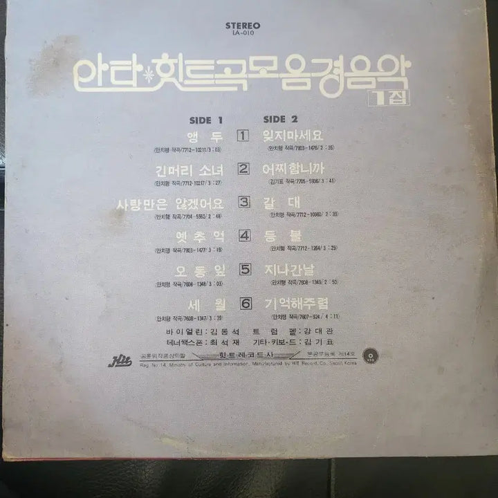 [BUNJANG] Anta Hit Song Collection Instrumental Vol. 1 Original LP (1970s Ahn Chi-haeng Compositions) / [LP] 안타 힛트곡 모음 경음악 1집 (1970년대 안치행 작곡집 /