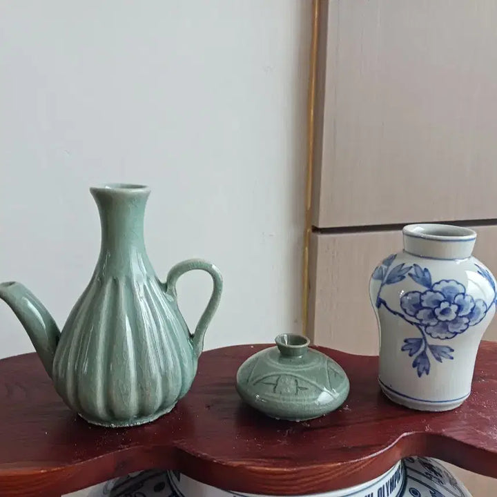 [BUNJANG] Goryeo Celadon Ewer and Joseon White Porcelain Set / 청자주자  청자유병 청백 쎝