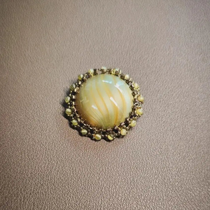 [BUNJANG] Vintage English Marble Agate Circle Brooch / 영국 오리지널 빈티지 마블 아게이트 서클 브로치
