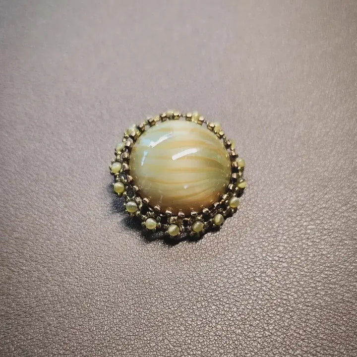 [BUNJANG] Vintage English Marble Agate Circle Brooch / 영국 오리지널 빈티지 마블 아게이트 서클 브로치