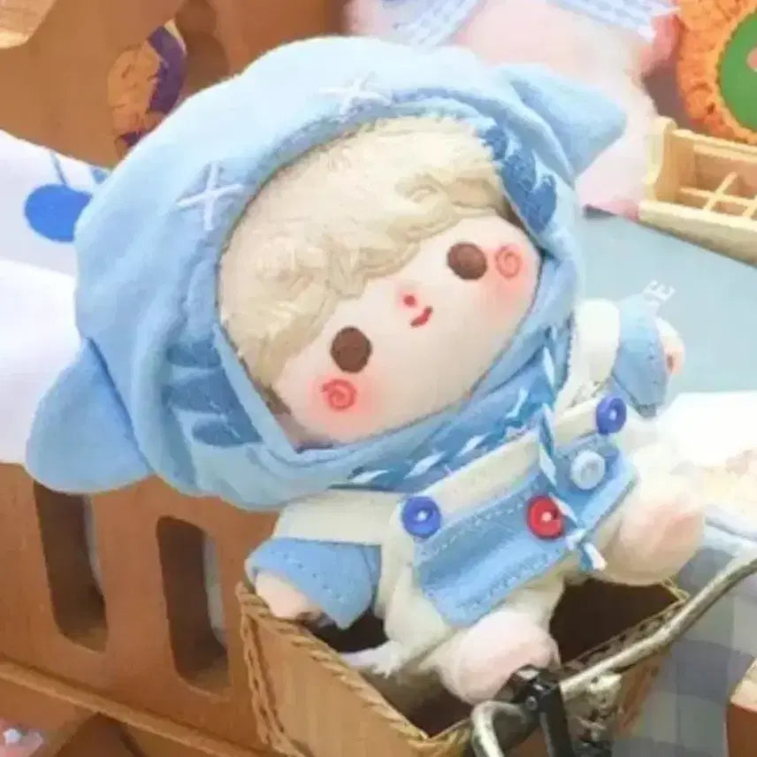 [BUNJANG] 10cm Doll Clothes Shark Overalls / 10cm 인형옷 상어 후드 멜빵 바지