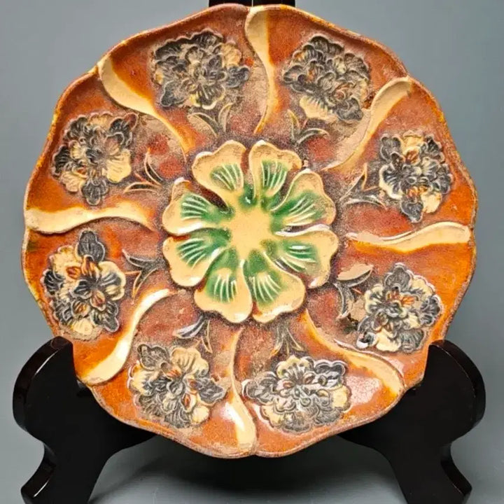 [BUNJANG] Goryeo Dynasty Samche Pottery Peony Pattern Flower Shaped Large Plate / [진품] 출토품 금나라 삼채 모란문 화형 대반 중국도자기 골동품 수집품
