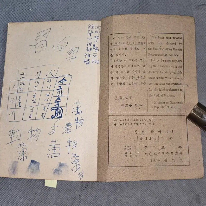 [BUNJANG] 1953 Korean Middle School Korean Language Textbook / 1165. 1950년대 교육자료 . 4286년 (1953년) 중학국어 2