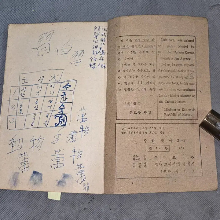 [BUNJANG] 1953 Korean Middle School Korean Language Textbook / 1165. 1950년대 교육자료 . 4286년 (1953년) 중학국어 2