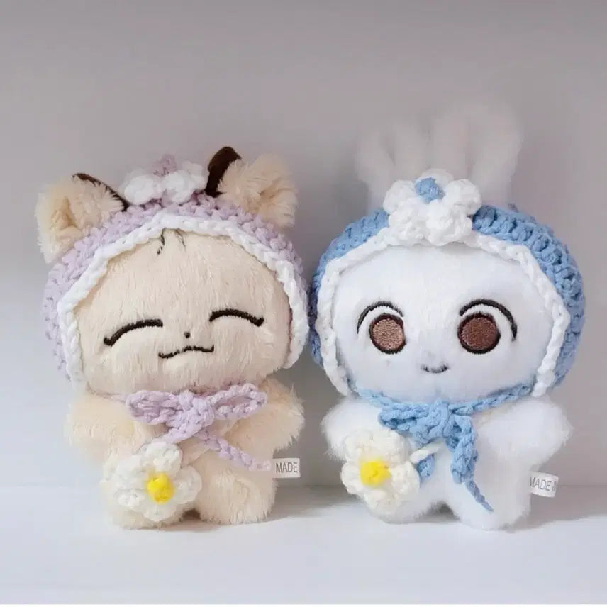 [BUNJANG] 10cm Doll Clothes Set (Pink) - Ear Muffs &amp; Daisy Bag / [연핑크/10cm 인형옷]귀도리 가방 일괄세트 뜨개인형옷 누이옷