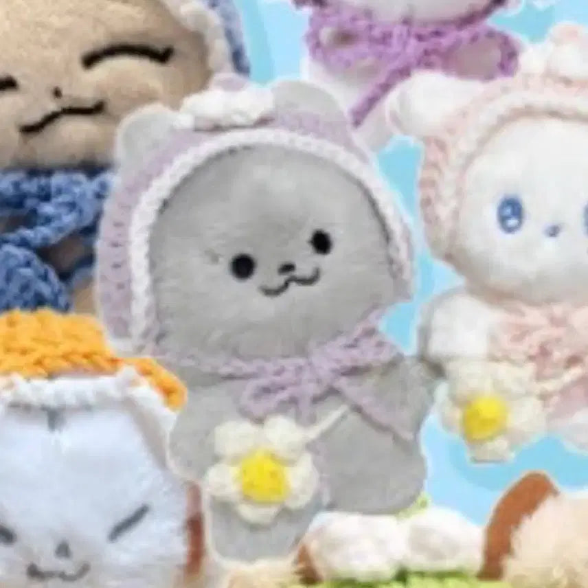[BUNJANG] 10cm Doll Clothes Set (Pink) - Ear Muffs &amp; Daisy Bag / [연핑크/10cm 인형옷]귀도리 가방 일괄세트 뜨개인형옷 누이옷