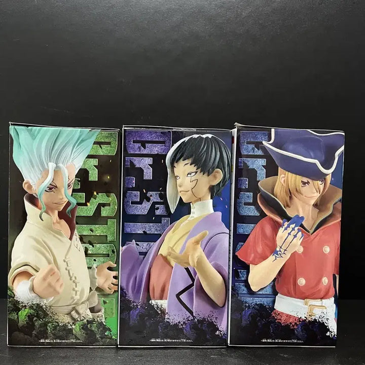 [BUNJANG] Dr. Stone 3-Figure Set (Senku Ishigami, Gen Asagiri) Unsealed / 미개봉세트 닥터스톤 피규어 3종 세트 (센쿠피규어,아사기리켄 피규어)