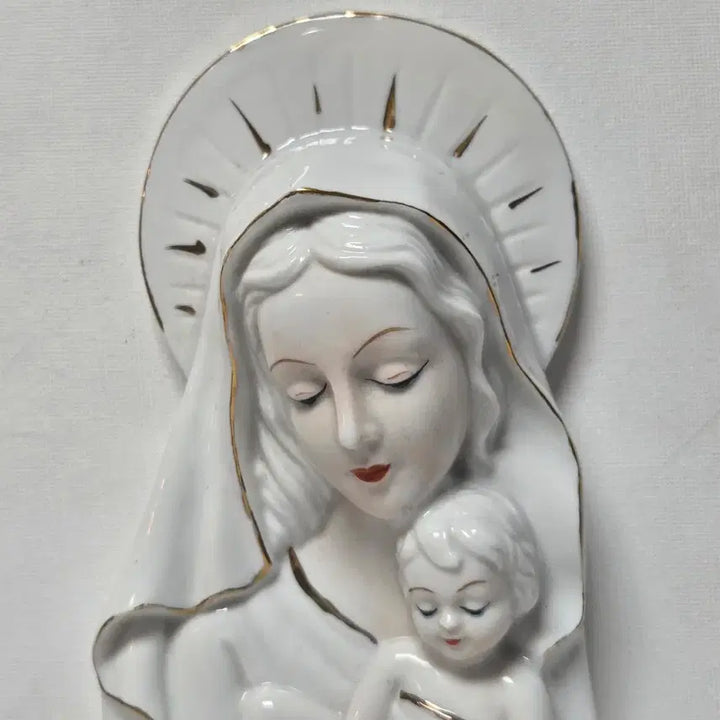 [BUNJANG] 1990s Korean Porcelain Virgin Mary with Child Statue Holy Water Font / 90년대 국산 도자기 성수대 성모자상 가톨릭 천주교 성모마리아