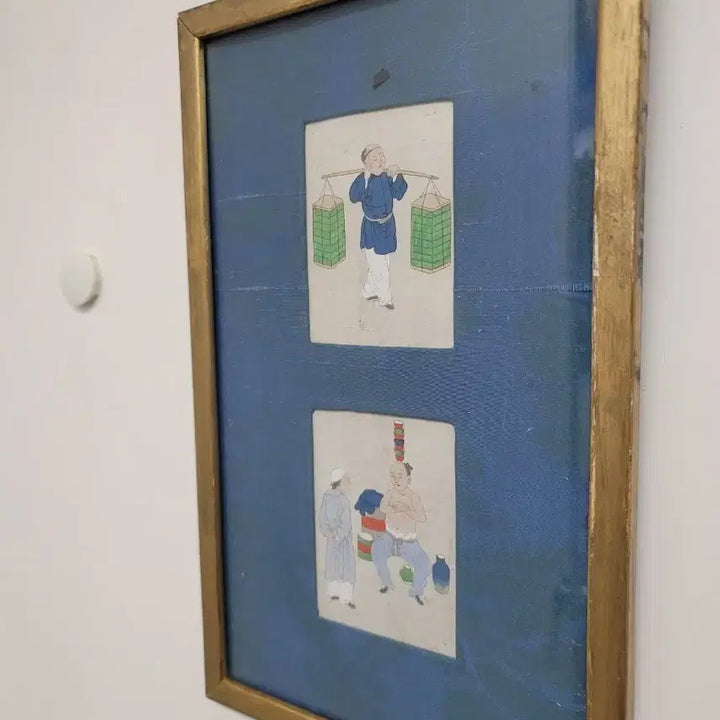 [BUNJANG] Antique Chinese Painting with Illustrations (Framed, Set of 2) / 중국 천위에 삽화 그림