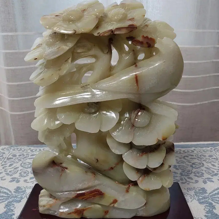 [BUNJANG] Carved Jade Bird and Flower Ornament / 옥 조각 새꽃 장식품
