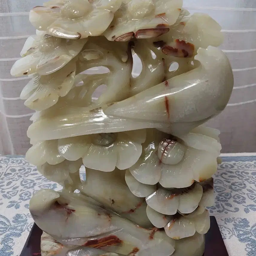 [BUNJANG] Carved Jade Bird and Flower Ornament / 옥 조각 새꽃 장식품