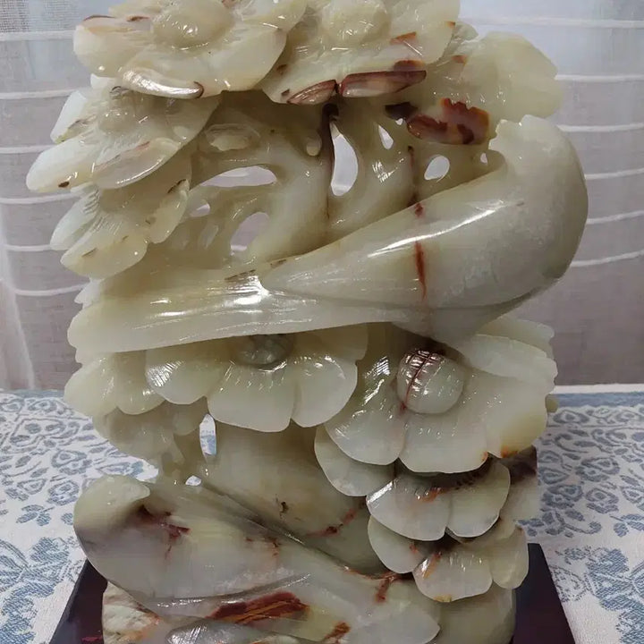 [BUNJANG] Carved Jade Bird and Flower Ornament / 옥 조각 새꽃 장식품