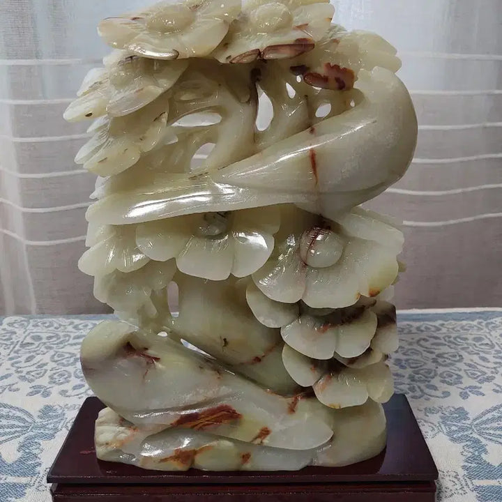 [BUNJANG] Carved Jade Bird and Flower Ornament / 옥 조각 새꽃 장식품