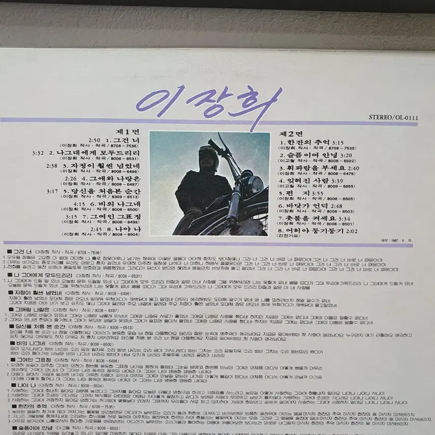 [BUNJANG] Lee Jang Hee 1988 "That You" / "A Drink of Memory" LP / 이장희 LP 1988  그건너 한잔의추억
