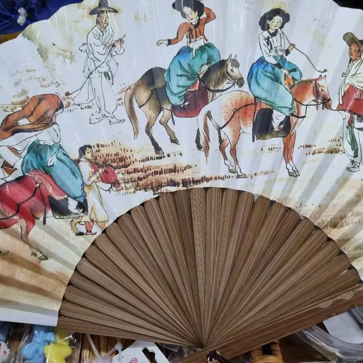 [BUNJANG] Traditional Korean Folk Painting Horse Motif Folding Fan / 전통 민화 부채 말 그림