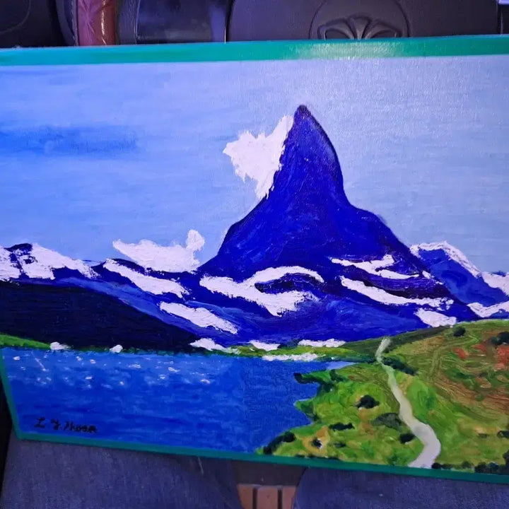 [BUNJANG] Original Oil Painting: Swiss St. Moritz Lake Landscape (60x50cm) / 풍경 유화 그림60-50전후크기 산 호수 풍경화작품진품 스위스스텔지호수
