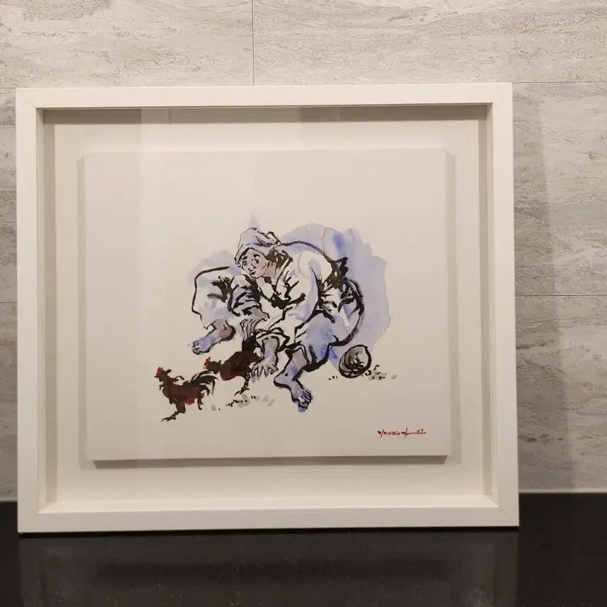 [BUNJANG] Kim Young-ja "Cockfighting" Artwork No. 10 Watercolor Croquis / 1세대 김영자 화백 투계도 작품 10호