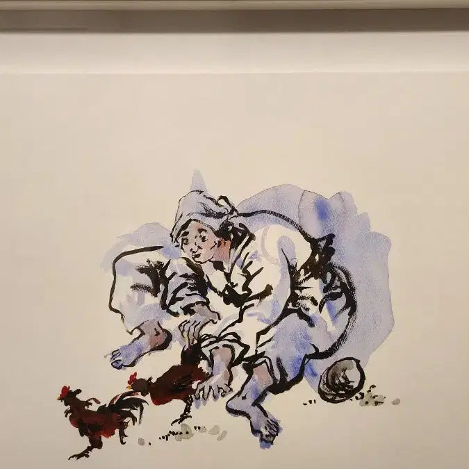 [BUNJANG] Kim Young-ja "Cockfighting" Artwork No. 10 Watercolor Croquis / 1세대 김영자 화백 투계도 작품 10호