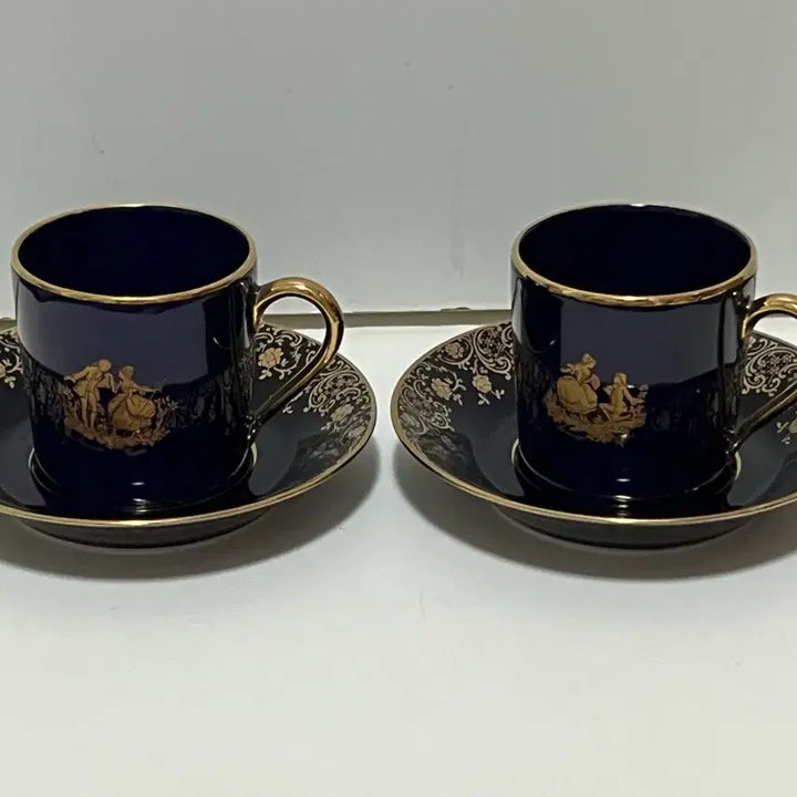 [BUNJANG] Limoges Vintage Demitasse Teacup Set - Cobalt Blue &amp; Gold Floral / 리모지 빈티지 찻잔 코발트 명화데미타세찻잔
