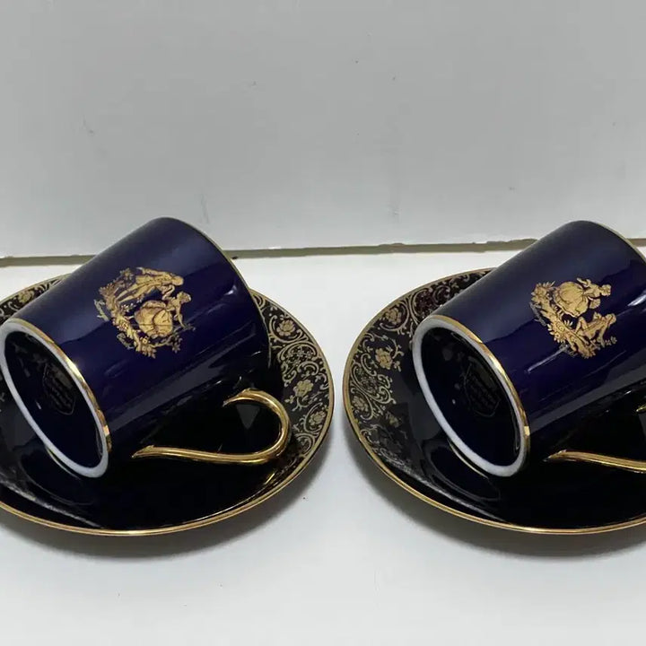 [BUNJANG] Limoges Vintage Demitasse Teacup Set - Cobalt Blue &amp; Gold Floral / 리모지 빈티지 찻잔 코발트 명화데미타세찻잔