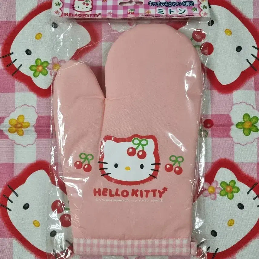 [BUNJANG] Sanrio Cherry Kitty Oven Mitts Vintage 1998 / 고전 키티 체리 키티 주방 오븐 장갑 원단 빈티지