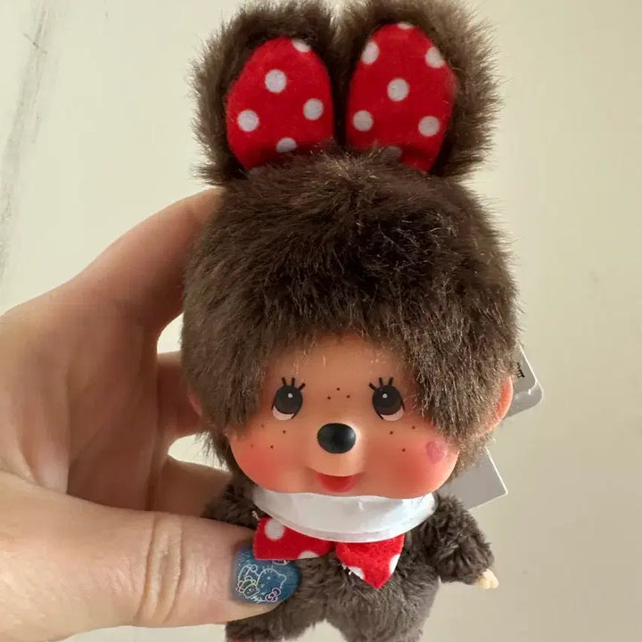 [BUNJANG] Sekiguchi Monchhichi Bunny Dot Big Head Doll Keychain / 세키구치 정품 몬치치 바니 도트 빅헤드 인형 키링