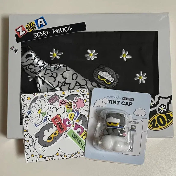 [BUNJANG] Rom&amp;nd Joah Friends G-Dragon Collaboration Scarf Pouch, Sticker, Tint Cap Bundle Set / 롬앤 조앤프렌즈 지디 지드래곤 콜라보 스카프 파우치, 스티커,틴트캡 일괄