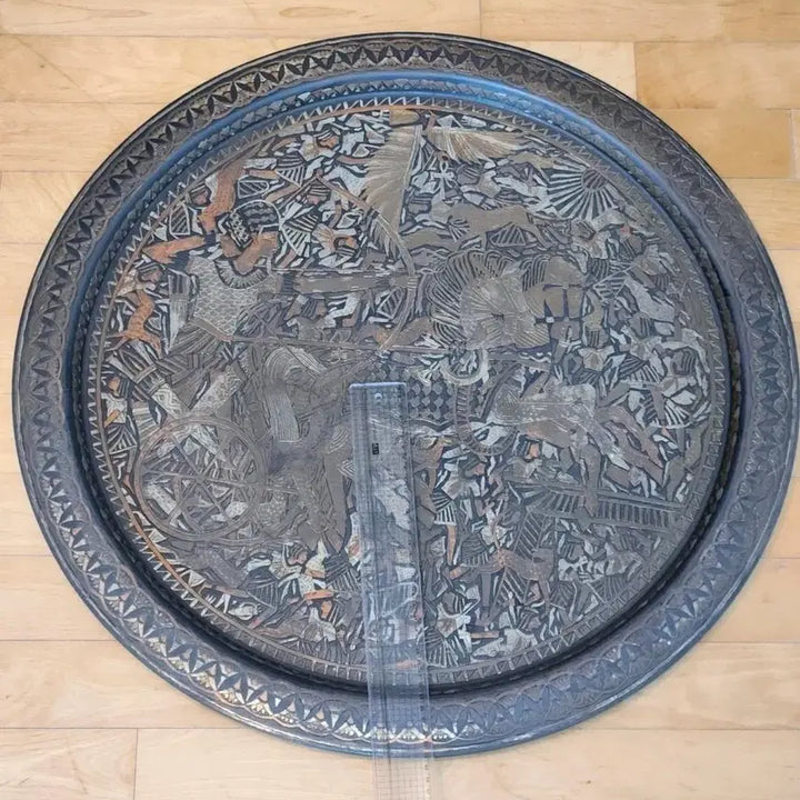 [BUNJANG] Vintage Egyptian Motif Copper Tray / 고풍스러운 이집트 문양이 새겨진 트레이예요지름 68cm무거운 동판