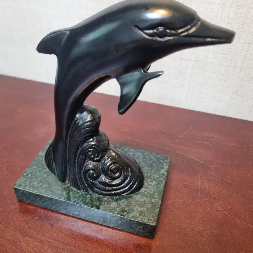 [BUNJANG] Bronze Dolphin Statue with Marble Base / [미니 동 브론즈]  돌고래