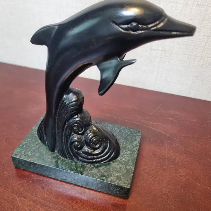 [BUNJANG] Bronze Dolphin Statue with Marble Base / [미니 동 브론즈]  돌고래