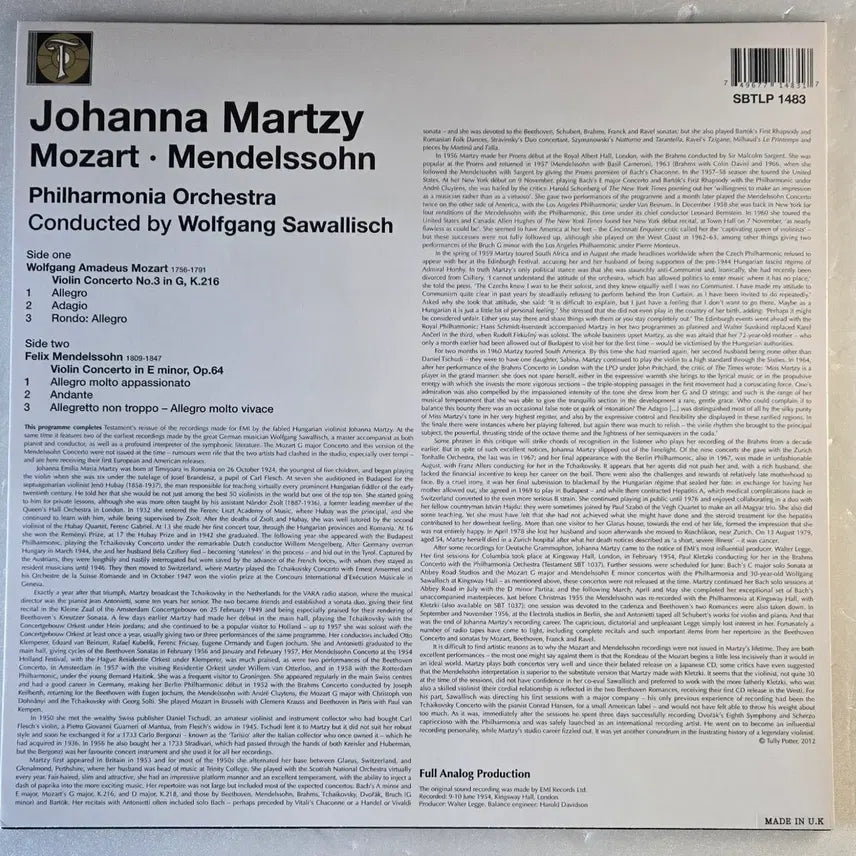 [BUNJANG] Johanna Martzy Mozart Mendelssohn Violin Concertos LP (Testament) / 요한나 마르치 - 멘델스존 / 모차르트 협주곡 LP (Testament)