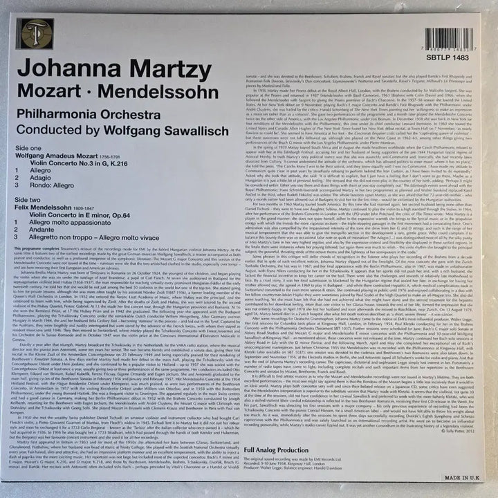 [BUNJANG] Johanna Martzy Mozart Mendelssohn Violin Concertos LP (Testament) / 요한나 마르치 - 멘델스존 / 모차르트 협주곡 LP (Testament)