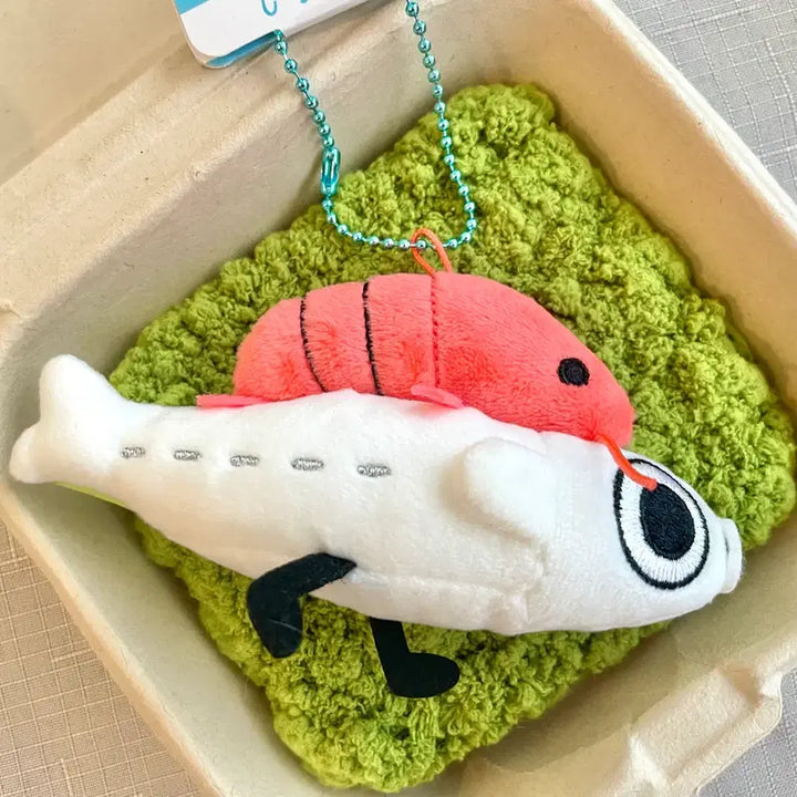 [BUNJANG] SanX Shirataki Shrimp Riding Anchovy Plush Keychain / (새상품) 산엑스 시라스타이 밥새우를 업고 도망치는 멸치 인형 키링