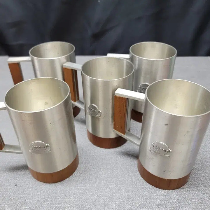[BUNJANG] Selangor Pewter Teak Wood Cups Set of 5 / 셀랭고르 주석티크목 컵 5점 일괄
