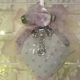 [BUNJANG] Vintage Pink Drip Jewel Heart Ornament / 빈티지 핑크 물방울 무늬 보석 장식 유리 하트 오너먼트