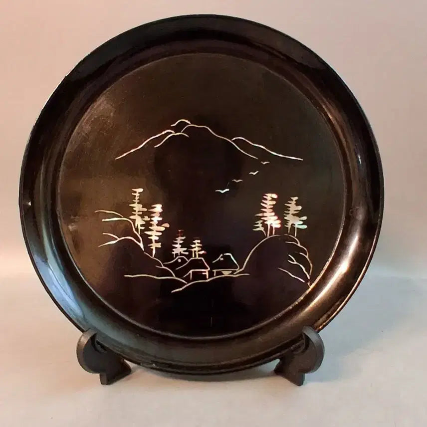 [BUNJANG] Najeon Chilgi (Mother-of-Pearl Lacquerware) Plate Set with Landscape Motif / 산수문 외 나전칠기 접시3점자개접시 트레이 나전상감