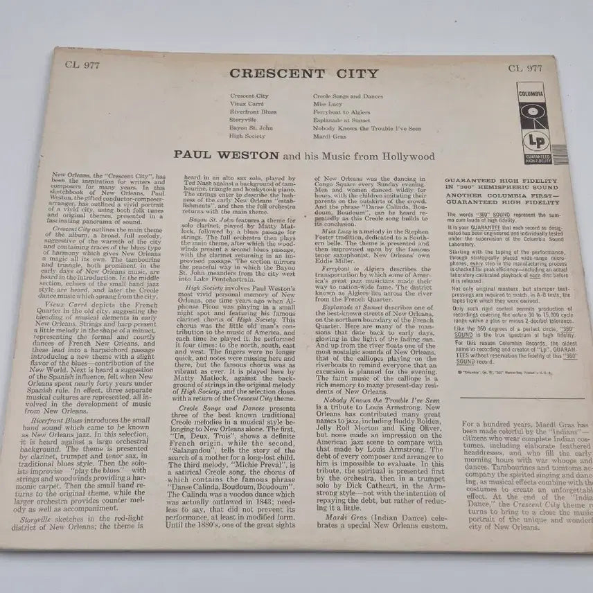 [BUNJANG] Paul Weston Crescent City Columbia 6-Eye LP / Paul Weston Crescent City Columbia LP
