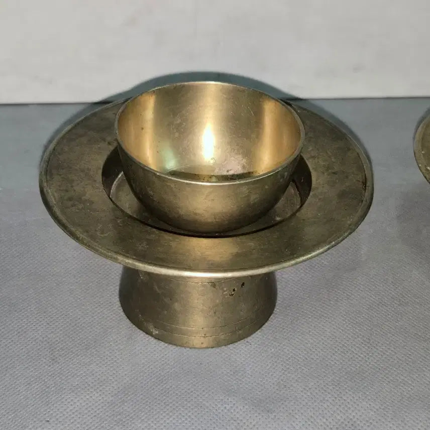 [BUNJANG] Antique Bronze Bowl and Stand Set / 연대좋은 유기 잔과 잔잔대 .2점 일괄
