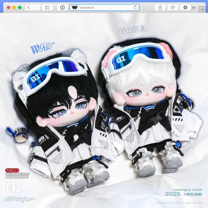 [BUNJANG] 10cm Doll Clothes Special Agent White Blue with Goggles / [고글 2개 포함] 10cm 인형옷 우블 특수요원 화이트 블루