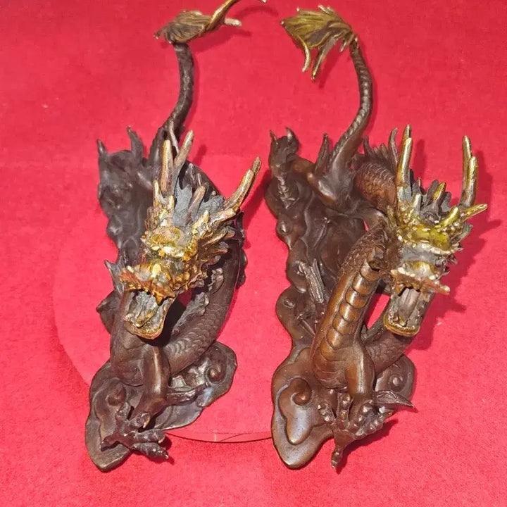 [BUNJANG] Solid Brass Golden Cloud Dragon Sculpture Set / [명품/풍수소품] 황동 금채 비상 운룡 조각상 쌍룡 한 쌍 (3.54kg