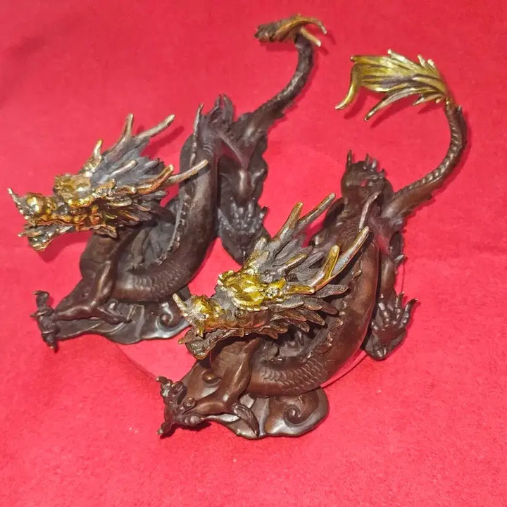 [BUNJANG] Solid Brass Golden Cloud Dragon Sculpture Set / [명품/풍수소품] 황동 금채 비상 운룡 조각상 쌍룡 한 쌍 (3.54kg
