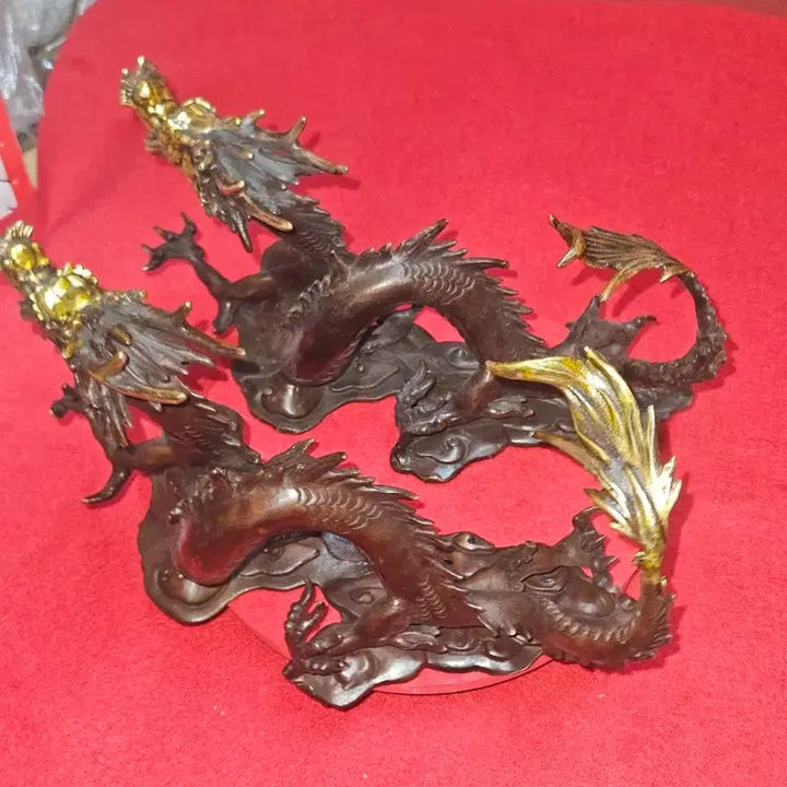 [BUNJANG] Solid Brass Golden Cloud Dragon Sculpture Set / [명품/풍수소품] 황동 금채 비상 운룡 조각상 쌍룡 한 쌍 (3.54kg
