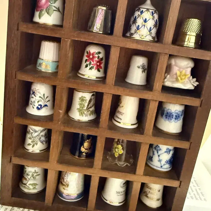 [BUNJANG] Vintage Thimble Set with 20-Slot Wood Rack / 빈티지골무세트 / 골무