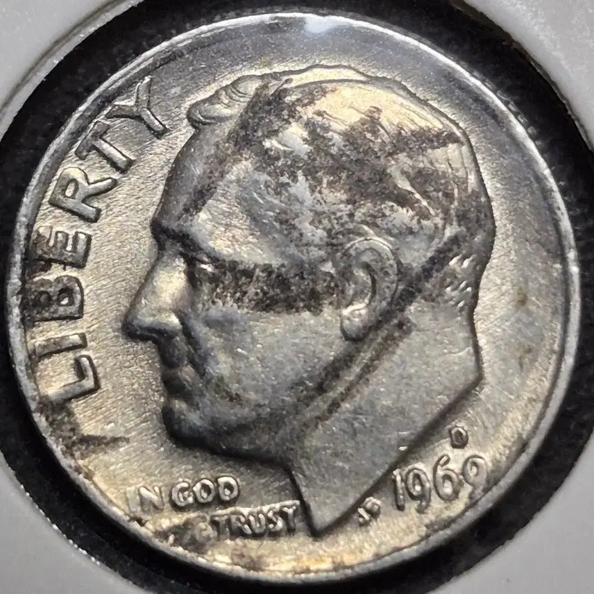 [BUNJANG] 1969 Roosevelt Dime 10 Cent Coin with Black Stripe Stamping Error / 1969년D 루즈벨트다임10센트. 블랙 줄무늬 압인에러~~