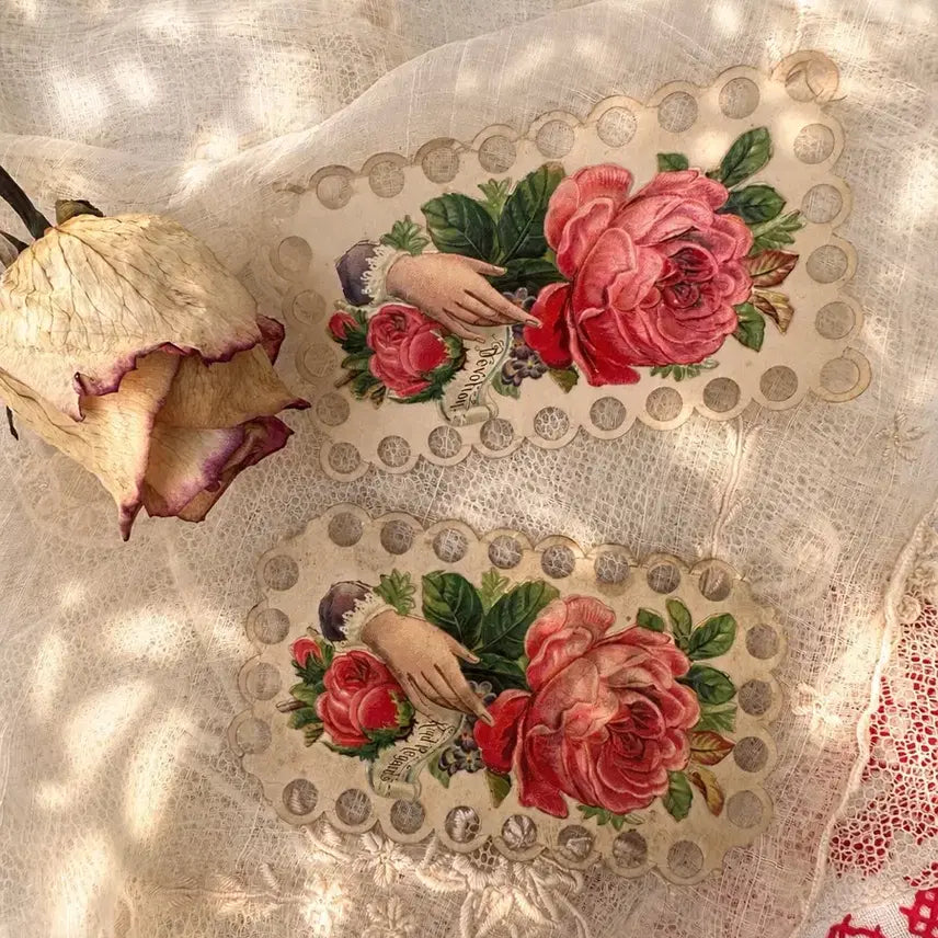 [BUNJANG] Antique Victorian Calling Card with Raised Rose Design / 앤틱 빅토리안 콜링카드 빅로즈