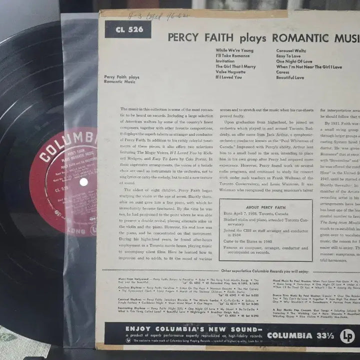 [BUNJANG] Percy Faith Plays Romantic Music LP / Percy Faith_Plays Romantic Music_LP USA